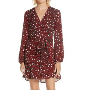 A.L.C.‎ Red Mini Dress Size 4- Silk Wrap Michaela Black White Leopard Print